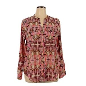 Charter Club Button Up Pink Paisley‎ Size PP (Small) Long Sleeve Roll Tab Blouse